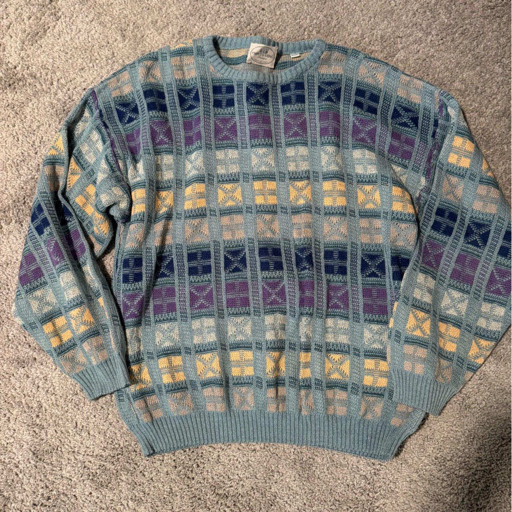 Pronto uno geometric vintage Blue and Purple Knit pullover sweater y2k